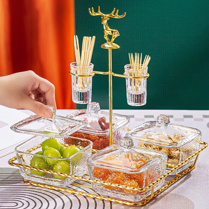 Yulu Ping An Snack Plate Dry Fruit Plate With Cover Creative Home Living Room Candy Plate Glass Snack Plate Melon Seed Plate