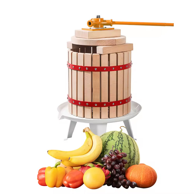 18 Liters 4.75 Gallon Household Small Fruit Wine Grape Press Manual Juice Crusher Solid Wood Basket Heavy Duty Cider Making Juicer