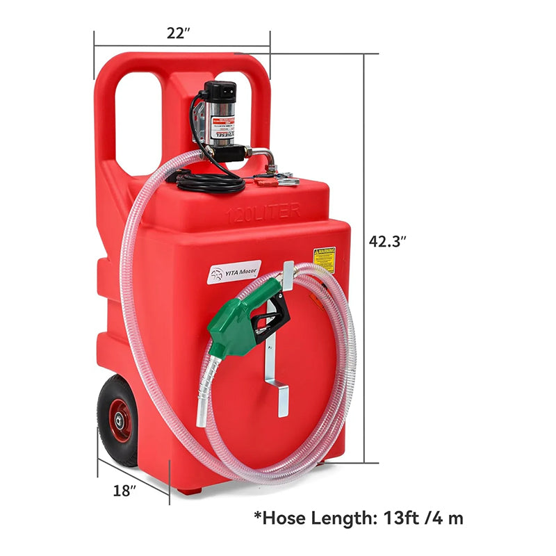 32 Gallon Portable Fuel Caddy Fuel Tank with 12V Electric Transfer Pump Diesel Fuel Tank with Auto Fueling Nozzle