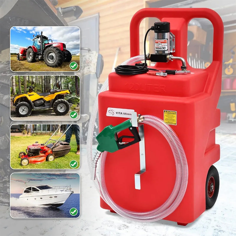 32 Gallon Portable Fuel Caddy Fuel Tank with 12V Electric Transfer Pump Diesel Fuel Tank with Auto Fueling Nozzle