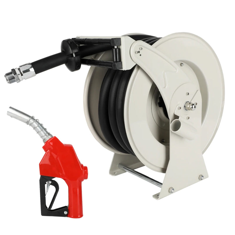 Fuel Hose Reel 1" x 33ft Retractable Diesel Hose Reel,Heavy-Duty Industrial Settings. Max 300 Psi,Spring Rewind With Fuel Nozzle