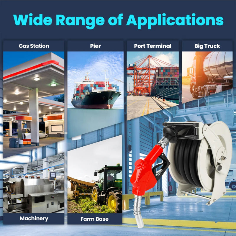 Fuel Hose Reel 1" x 33ft Retractable Diesel Hose Reel,Heavy-Duty Industrial Settings. Max 300 Psi,Spring Rewind With Fuel Nozzle