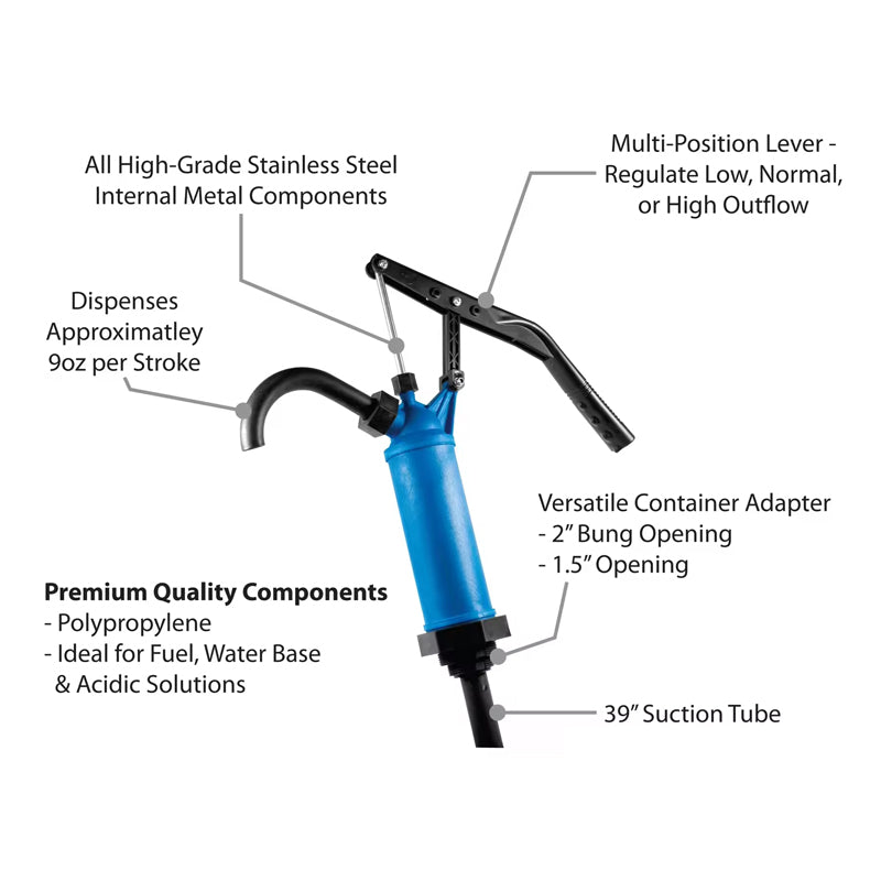 General Purpose Lever Action Barrel Drum Pump - Fits 15 To 55 Gallon Drums