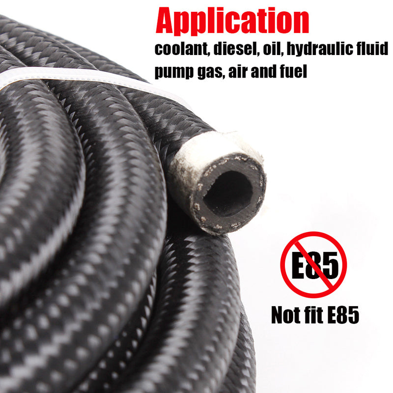 6An 20Ft An6 Stainless Steel Braided Fuel Line + 10pcs 6An Hose End Adaptor Kit Automobile Oil Cooling Joint Set