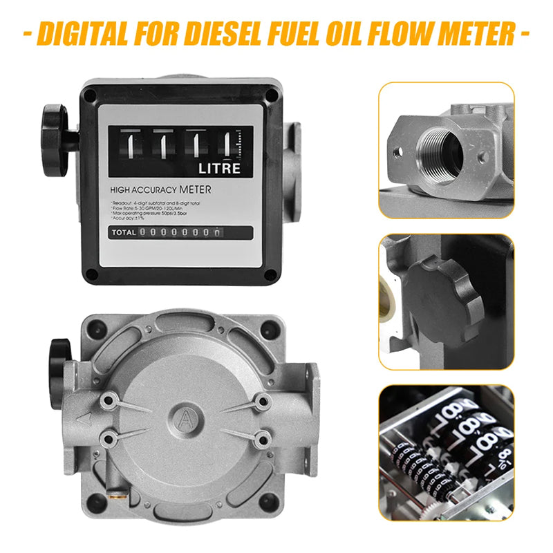 Fm-120 4 Digital Gasoline Fuel Oil Flow Meter Counter 20-120L/Min Diesel Petrol Oil Flow Sensor Counter High Accuracy Display