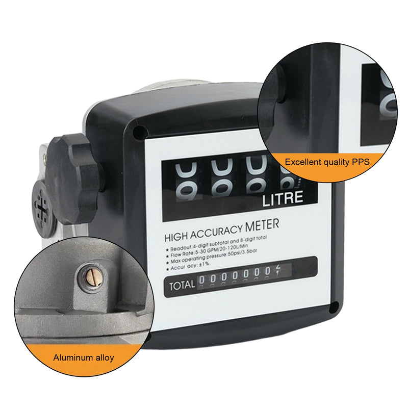 Multifunctional Mechanical Fuel Gauge 4Digit Fuel Flowmeter Digital Diesel Gasoline Flow Meter 5-30Gpm/20-120L/Min High Accuracy