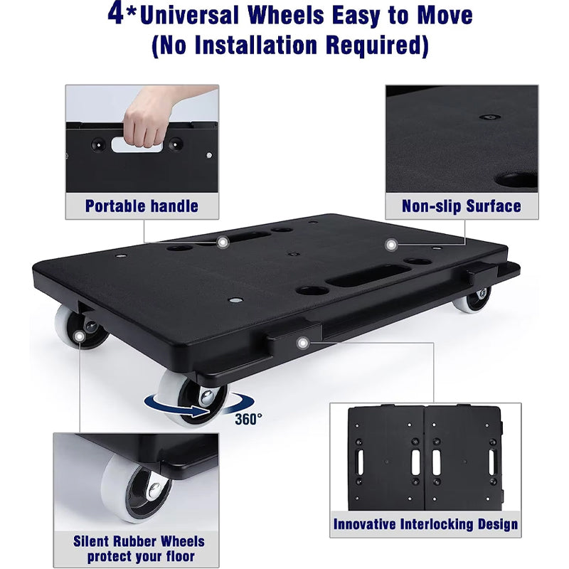 Heavy Furniture 500 Lbs Capacity Folding Crate Trolley Silent Rolling Wheel Dolly Plastic Dolly For Moving