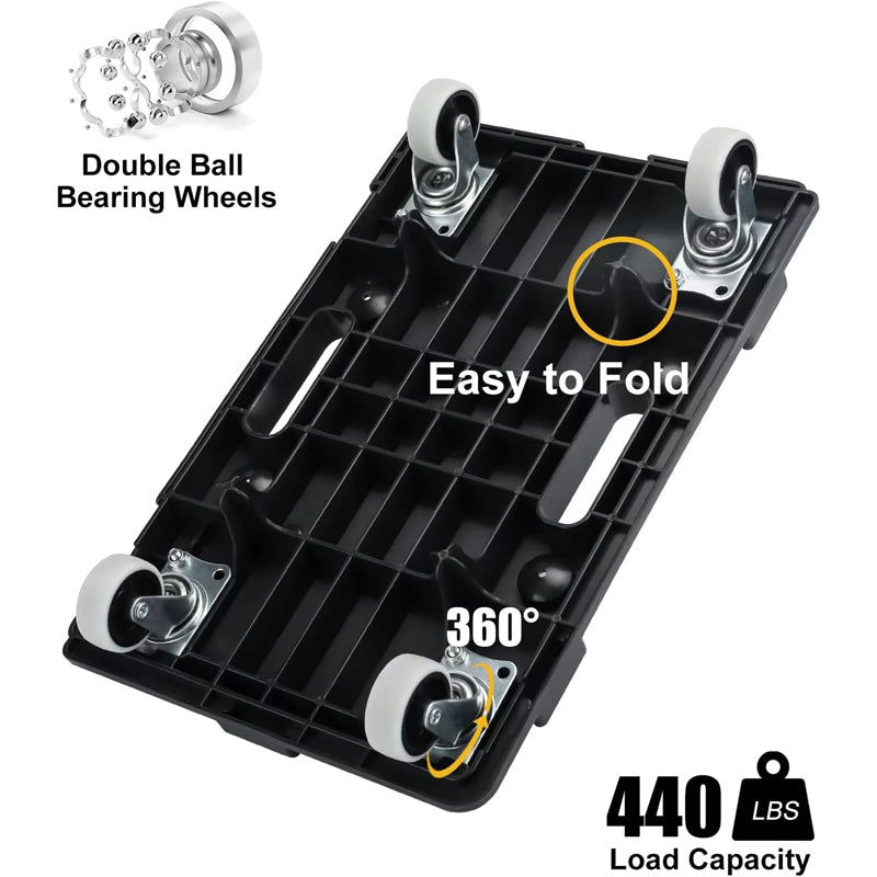 Heavy Furniture 500 Lbs Capacity Folding Crate Trolley Silent Rolling Wheel Dolly Plastic Dolly For Moving