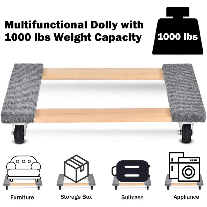 18" x 30" Furniture & Appliance Carpeted Wooden Moving Dolly Platform Moving Dolly For Moving Furniture And Equipment