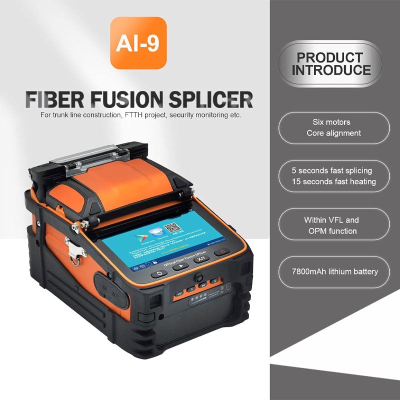 AI-9 Fusion Splicer Six Motor Core Alignment Fiber Optic Fusion Splicer Automatic FTTH fiber Optic Welding And Splicing