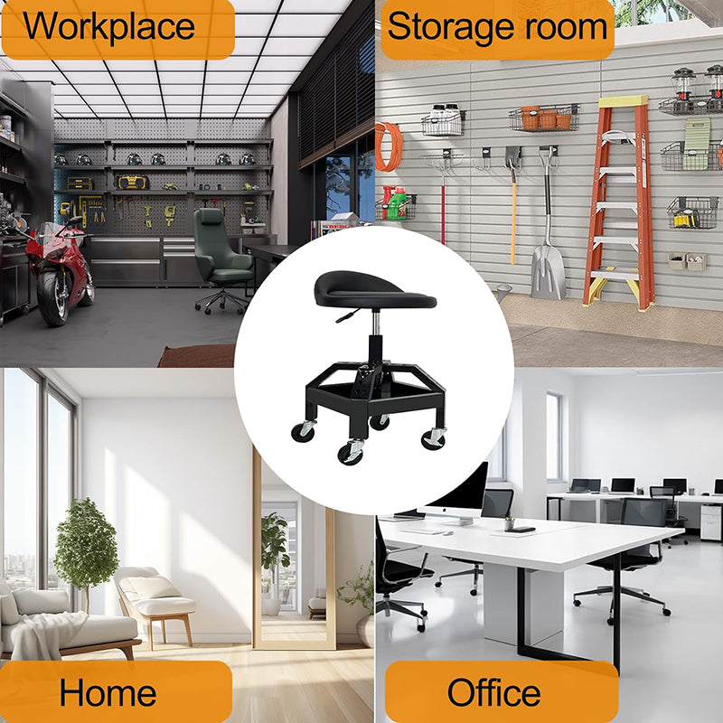 Adjustable Height Rolling Garage Shop Seat Garage Stool with Wheels Heavy Duty Mechanic Stool 330 Lbs Capacity Storage with Tool Tray