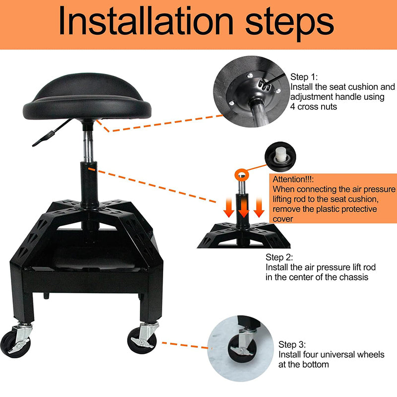 Adjustable Height Rolling Garage Shop Seat Garage Stool with Wheels Heavy Duty Mechanic Stool 330 Lbs Capacity Storage with Tool Tray