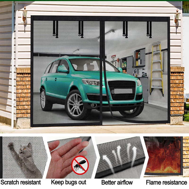 Garage Door Screen 8x7Ft Magnetic Mesh Screen for Patio Porch Window to Keep Bugs Out Black