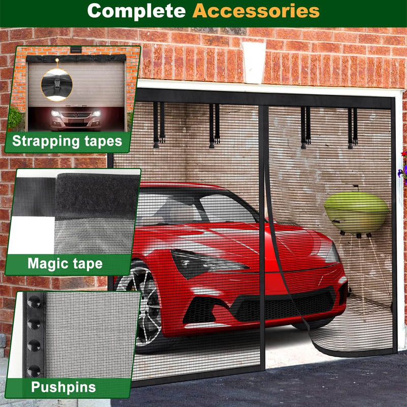 Garage Door Screen 8x7Ft Magnetic Mesh Screen for Patio Porch Window to Keep Bugs Out Black