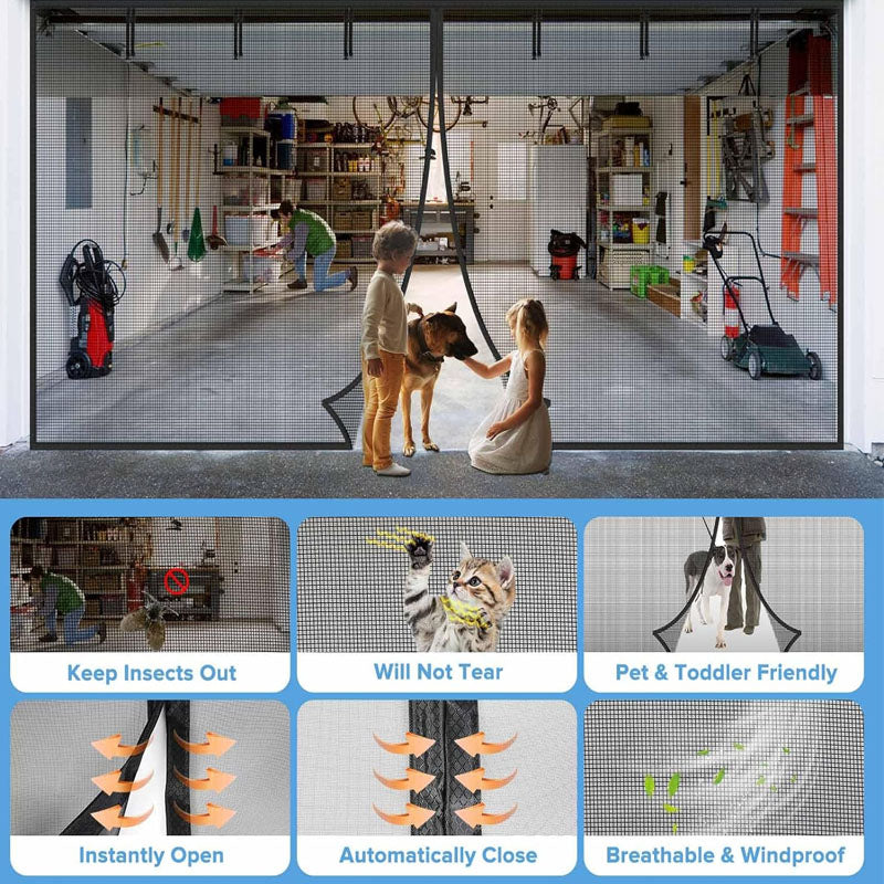 Garage Door Screen 16x7ft Garage Screen Door or 2 Cars Kids / Pets Friendly Easy Assembly