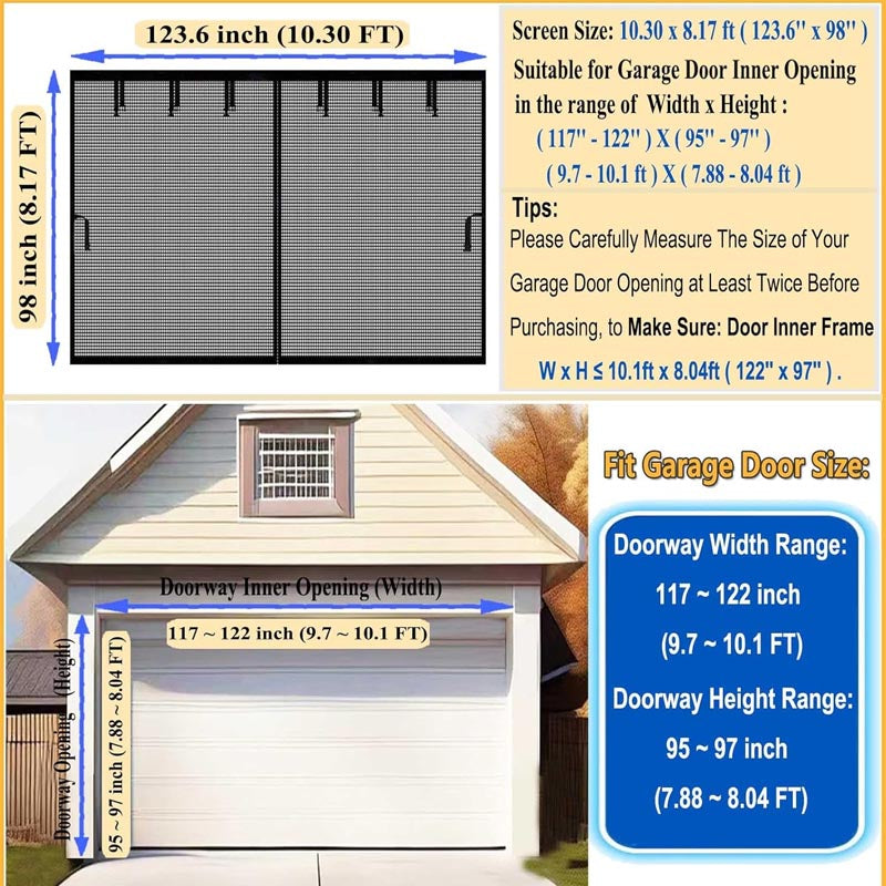 10x8ft Garage Door Screen for 1 Car Garage with Hook & Loop Tapes, Strips, Doors Screen