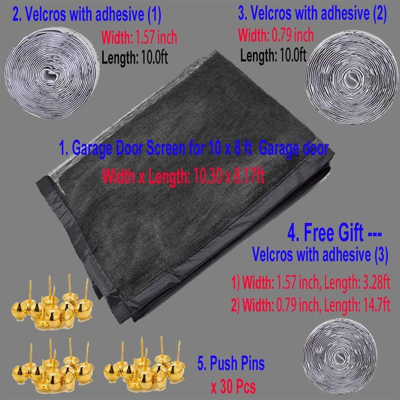 10x8ft Garage Door Screen for 1 Car Garage with Hook & Loop Tapes, Strips, Doors Screen