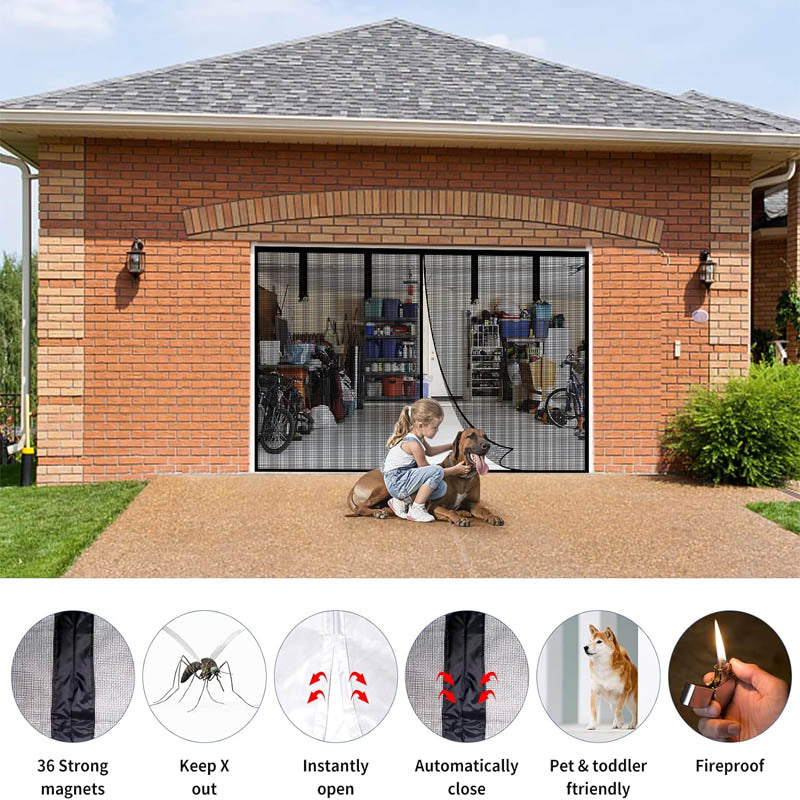 9x7FT Garage Door Screen einforced Self Sealing Fiberglass Mesh Door with 4 Strapping Tapes