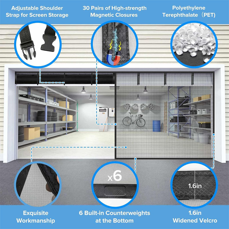 Garage Door Screen 16x7ft Garage Screen Door or 2 Cars Kids / Pets Friendly Easy Assembly