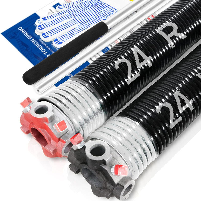 Pair of 2 inch Garage Door Torsion Springs with Non-Slip Winding Bars & Gloves(0.225x 2" x 24'')