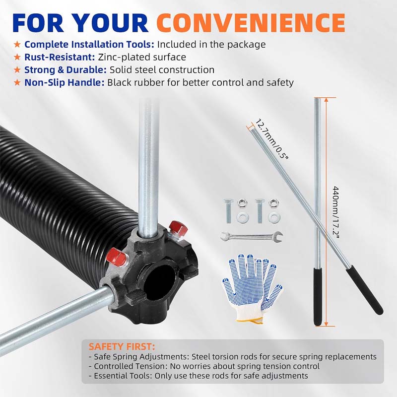 Garage Door Springs & Wires Pair of 0.218 x 2 x 26 inch with Non-Slip Winding Bars & Gloves 18,000 Cycles