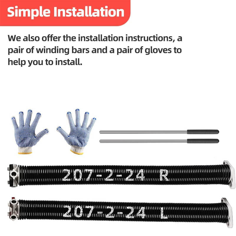 Heavy-Duty Garage Door Springs & Wires 0.207” x 2” x 24” (Pair) 18000 Cycles with Gloves for Replacement