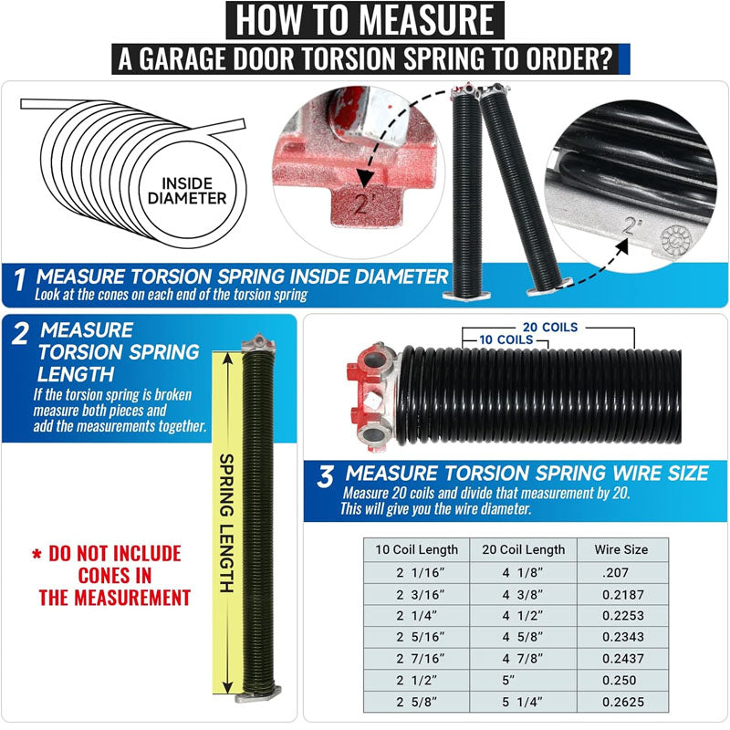 Pair of 2 inch Garage Door Torsion Springs with Non-Slip Winding Bars & Gloves(0.225x 2" x 24'')