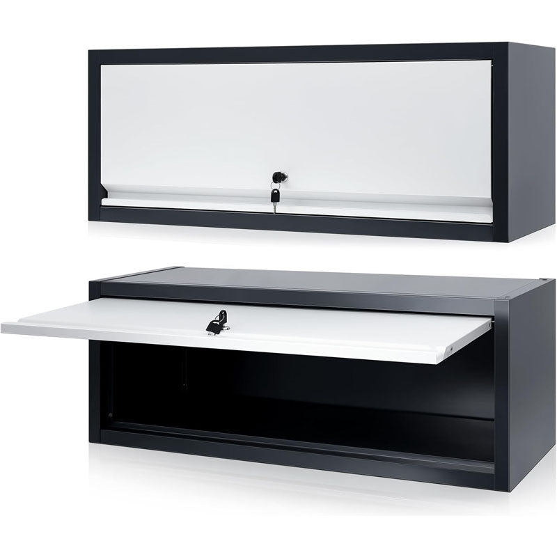 2 Pcs Garage Storage Cabinet Locking with Up Flip Door Wall Steel Hanging Upper Cabinet for Garage Kitchen Office Home
