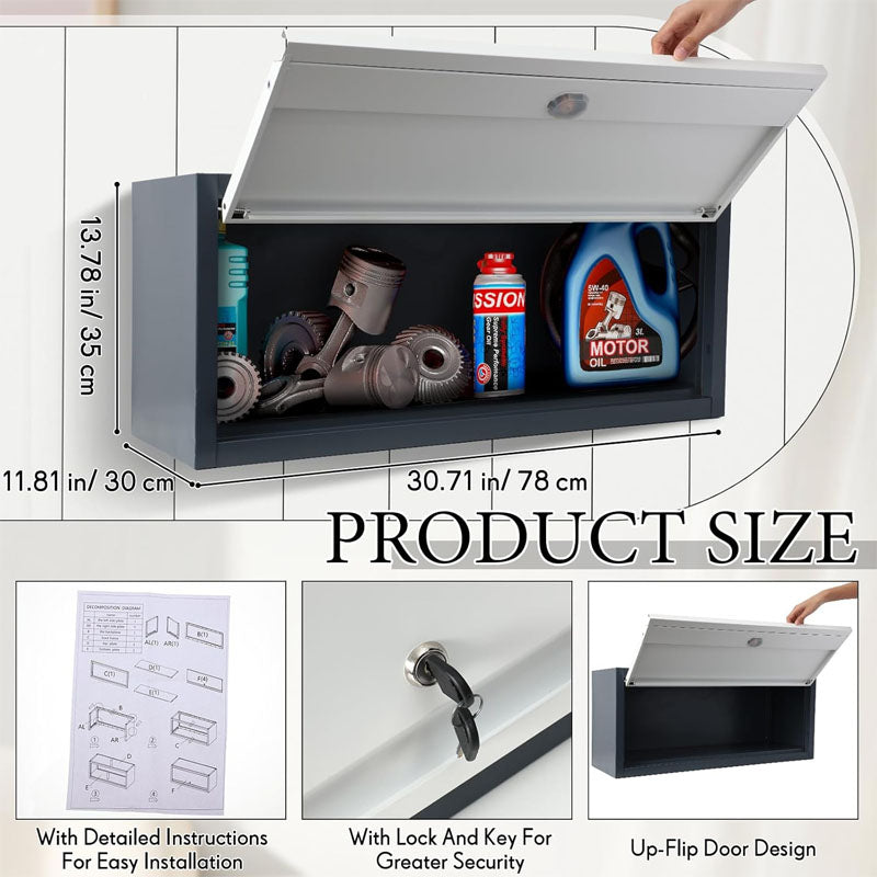 2 Pcs Garage Storage Cabinet Locking with Up Flip Door Wall Steel Hanging Upper Cabinet for Garage Kitchen Office Home