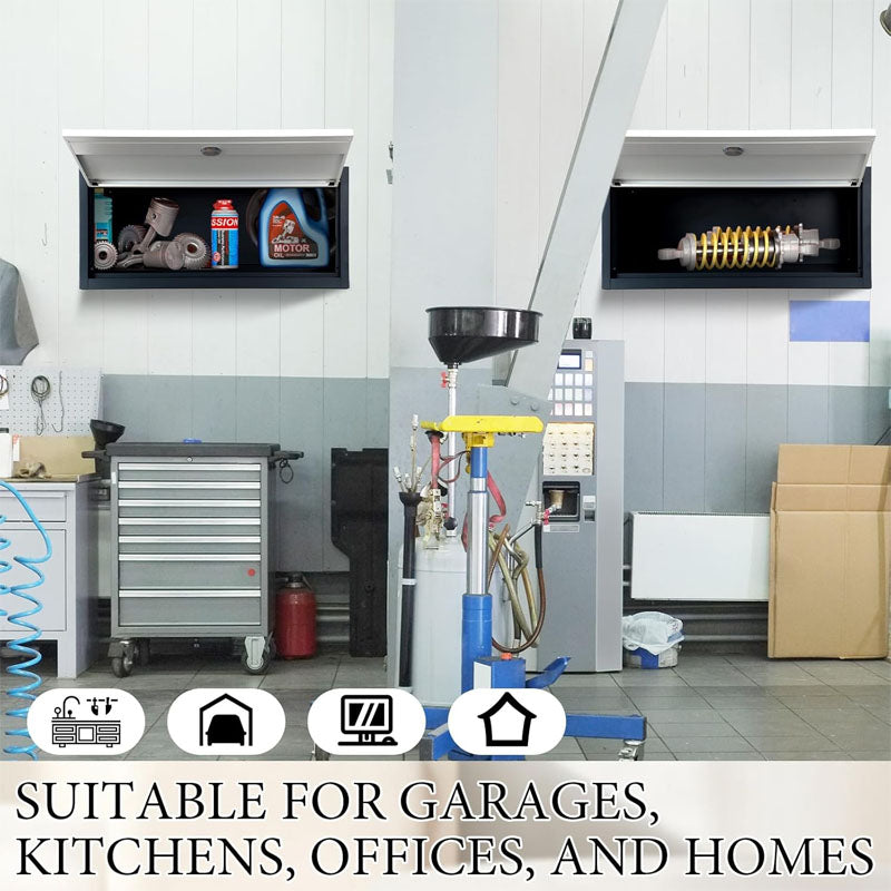 2 Pcs Garage Storage Cabinet Locking with Up Flip Door Wall Steel Hanging Upper Cabinet for Garage Kitchen Office Home