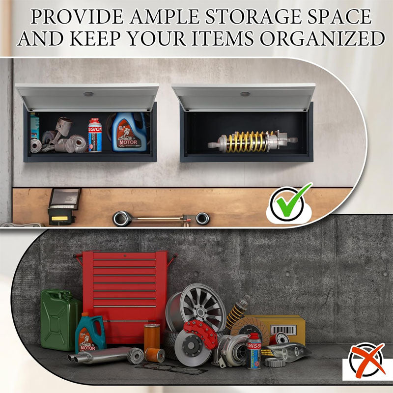 2 Pcs Garage Storage Cabinet Locking with Up Flip Door Wall Steel Hanging Upper Cabinet for Garage Kitchen Office Home