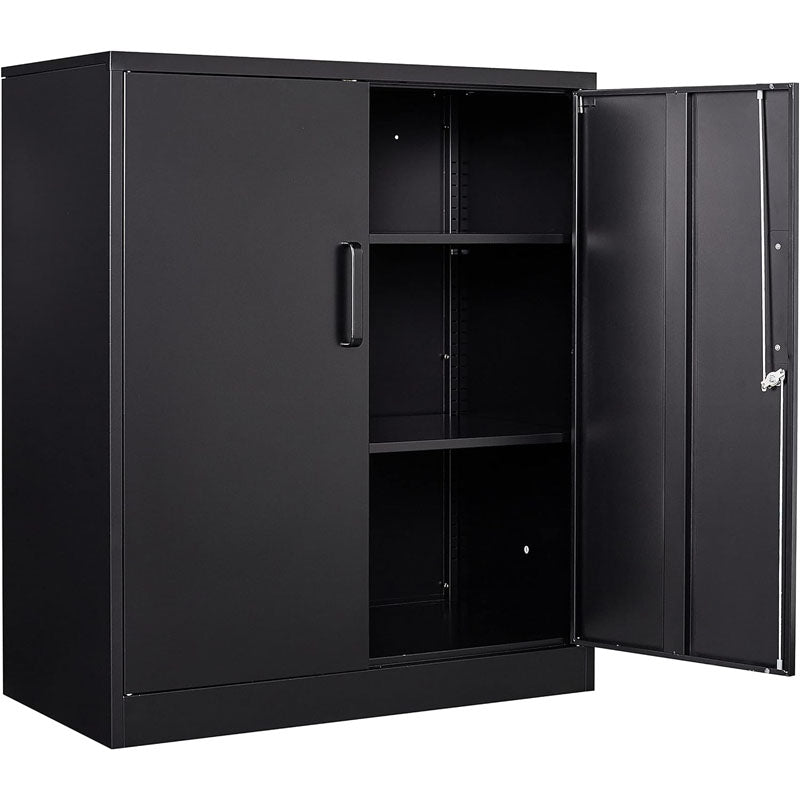 Metal Garage Storage Cabinet with 2 Doors and 2 Adjustable Shelves 35.5" Steel Lockable for Home Office,Gym,School(Black)