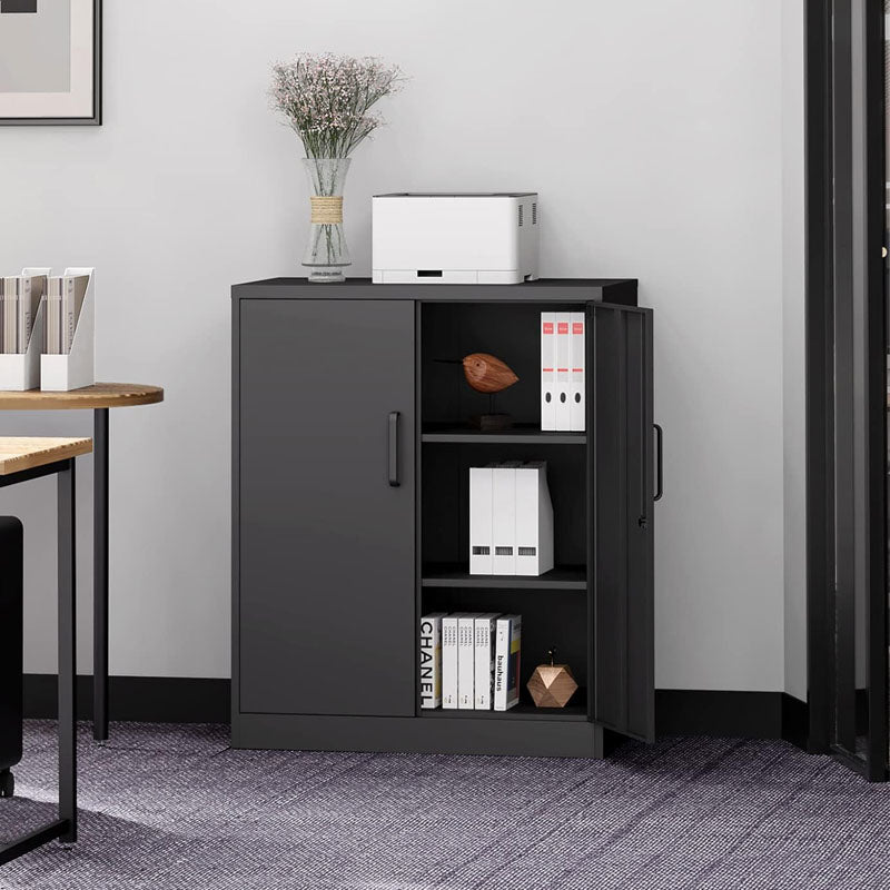 Metal Garage Storage Cabinet with 2 Doors and 2 Adjustable Shelves 35.5" Steel Lockable for Home Office,Gym,School(Black)