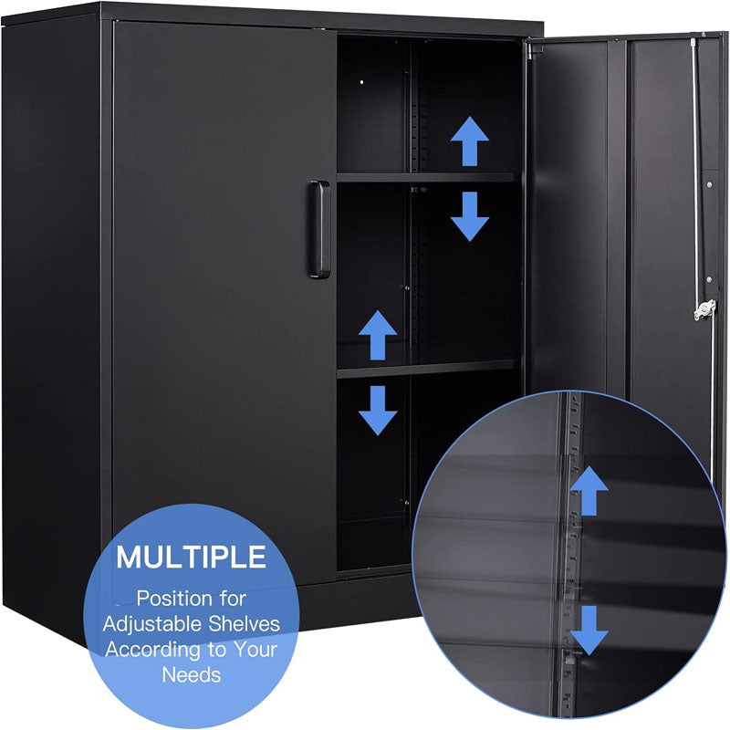 Metal Garage Storage Cabinet with 2 Doors and 2 Adjustable Shelves 35.5" Steel Lockable for Home Office,Gym,School(Black)