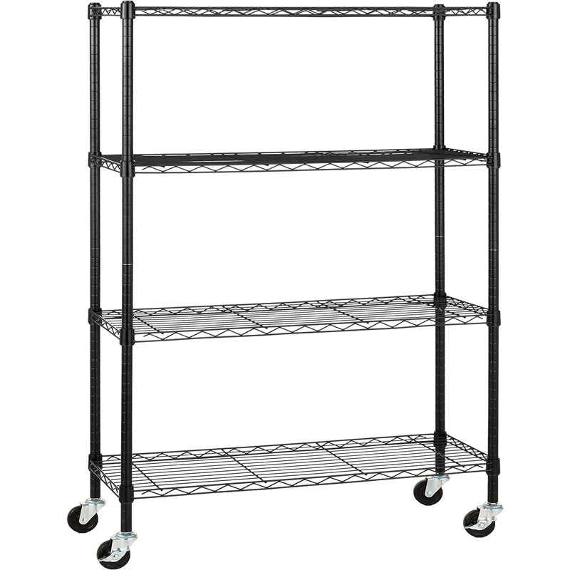 Garage Storage Rack 4-Tier Adjustable 3'' Wheel Casters Metal Organizer Wire Rack for Kitchen Pantry Basement Bathroom
