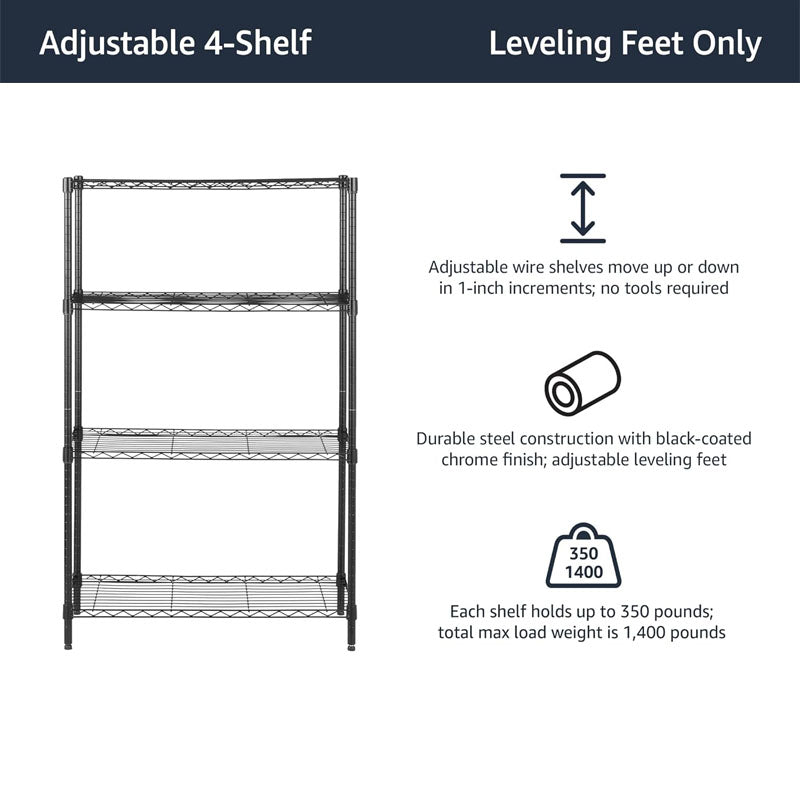 1400LBS Garage Storage Rack 4 Tier Garage Shelving Heavy Duty Steel Organizer Wire Rack for Storage Warehouse Pantry Closet