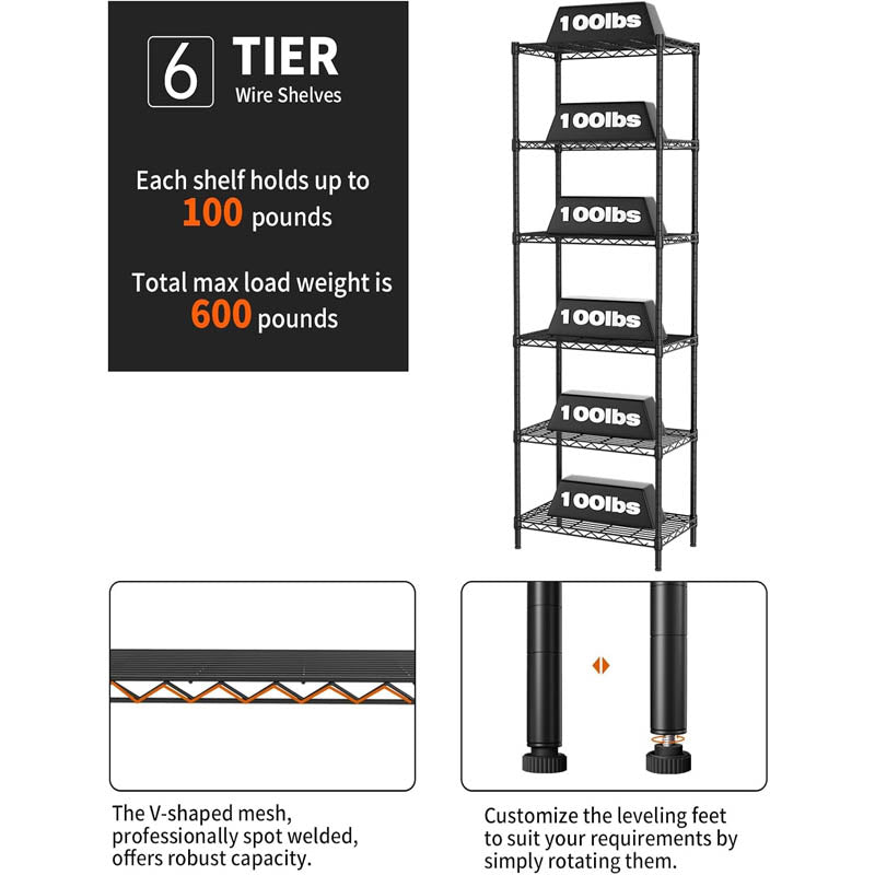 Garage Storage Rack 6 Tier Adjustable Storage Shelf Standing Shelf Units for Kitchen Pantry Basement Bathroom Laundry Closet