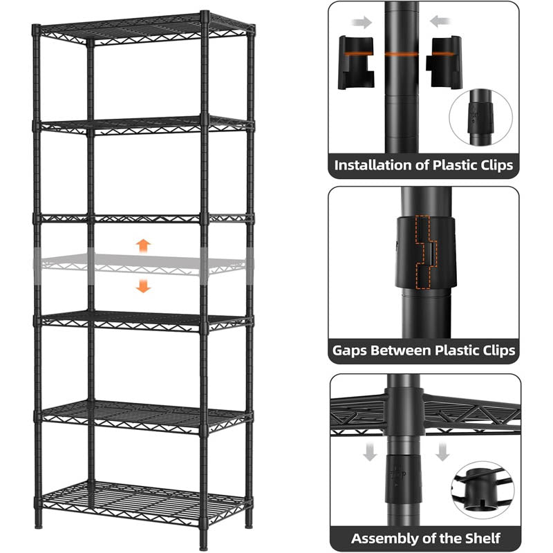 Garage Storage Rack 6 Tier Adjustable Storage Shelf Standing Shelf Units for Kitchen Pantry Basement Bathroom Laundry Closet