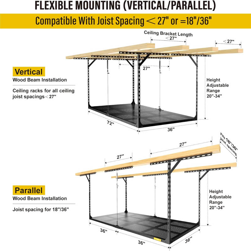 3x6ft Garage Storage Rack Adjustable Garage Ceiling Storage Racks, 680 lbs Load Capacity, 22''-40"