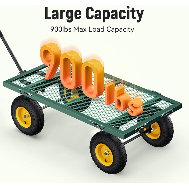 Steel Garden Cart, 2-in-1 900 lb Heavy Duty Utility Cart with Removable Mesh Sides Convertible to Flatbed, 240° U-Turn 10" Pneumatic Tire Garden Wagon for Farm Yard Lawn Garden Camping