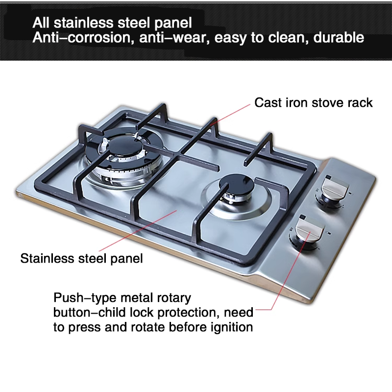 Gas Cooktop Double-Burner Gas Stove Vertical Small Apartment Balcony Small Stove Gas Stove Embedded Single Burner RV