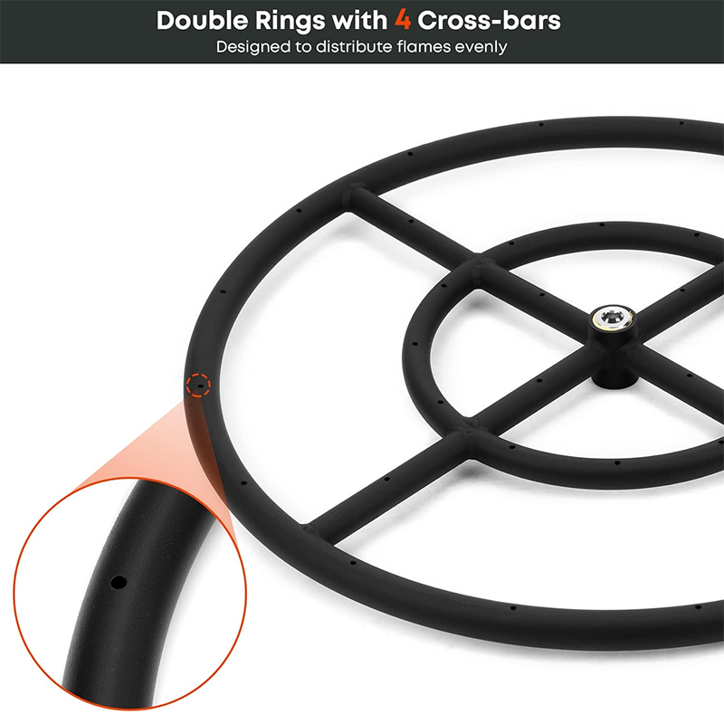 Natural Gas Fire Pit Burner Ring Mounting Kit, Black Steel, 18 Inch