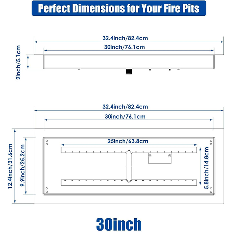Drop-in Fire Pit Kit 30 x 10 Inch, H-Shaped Burner with Pot, Equipped with Upgraded Gas Fire Pit Spark Ignition Kit, Fire Pit Table Insert Stainless Steel, Suitable for Indoor and Outdoor Decoration