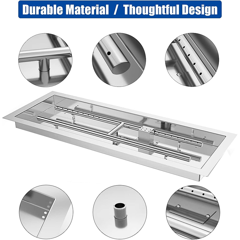 Drop-in Fire Pit Kit 30 x 10 Inch, H-Shaped Burner with Pot, Equipped with Upgraded Gas Fire Pit Spark Ignition Kit, Fire Pit Table Insert Stainless Steel, Suitable for Indoor and Outdoor Decoration