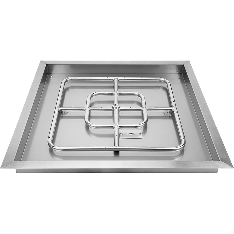 Square Stainless Steel Recessed Fire Pit Burner Ring and Pan Assembly, 24 Inch