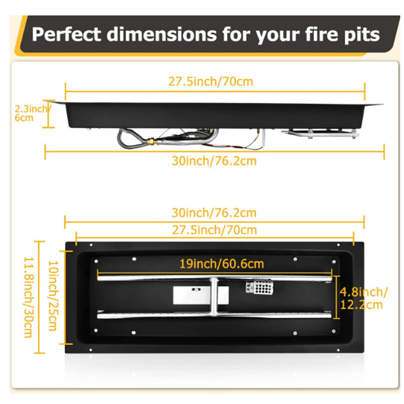 30" x 12" Rectangular Built-in Fire Bowl Pan Kit Gas Fire Pit Pan