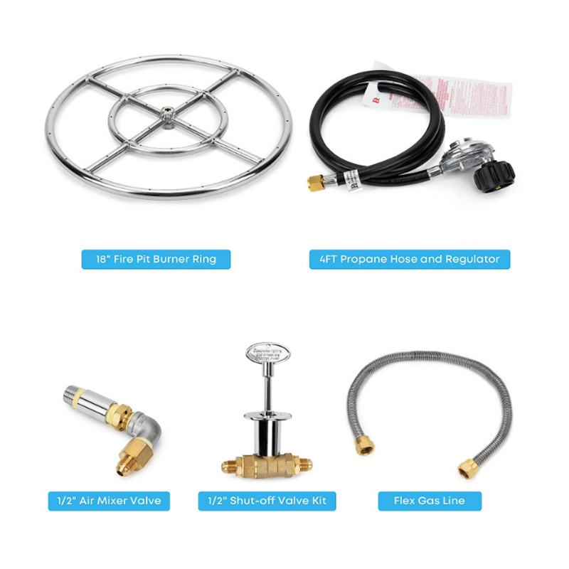 Propane Gas Fire Pit Pan Stainless Steel Burner Ring Mounting Kit, 18 Inch