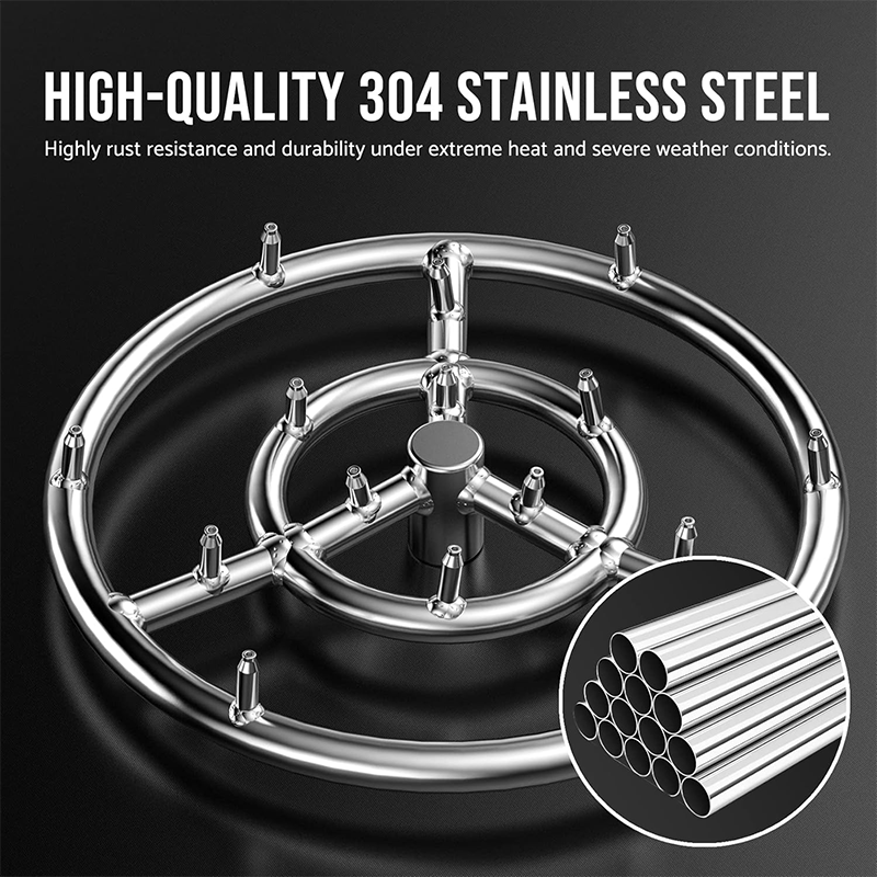 12" Round Stainless Steel Fire Pit Burner Ring, High Flame
