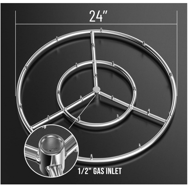 24" Round Stainless Steel Fire Pit Jet Burner Ring High Flame