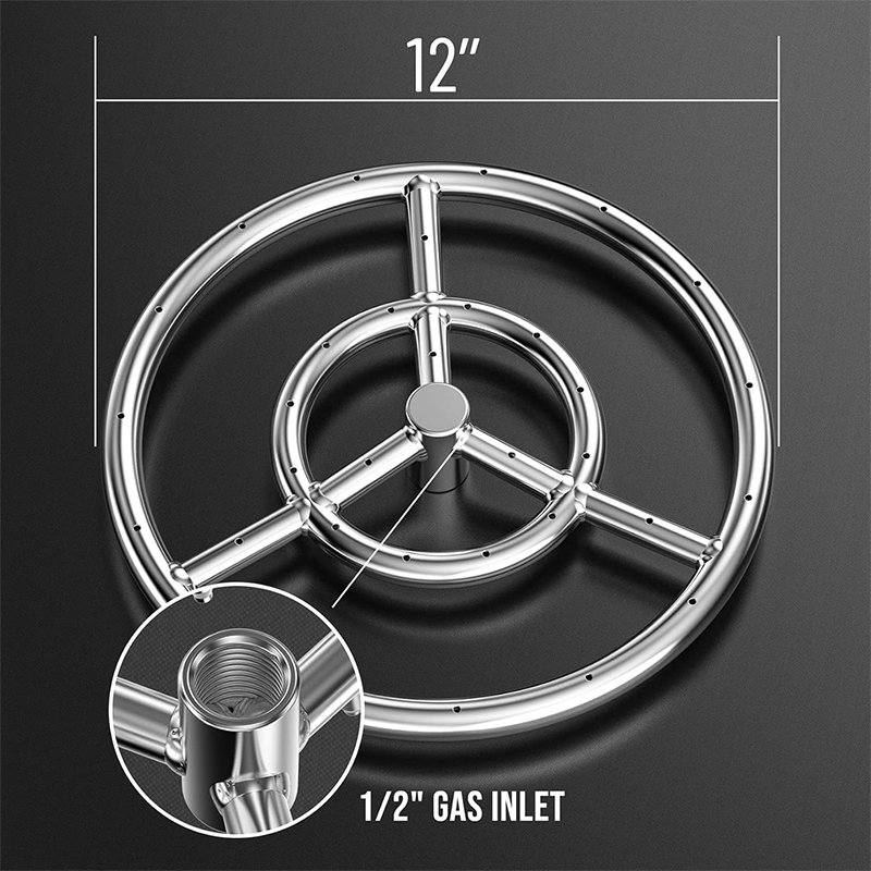 12" Round Fire Pit Burner Ring, 304 Stainless Steel
